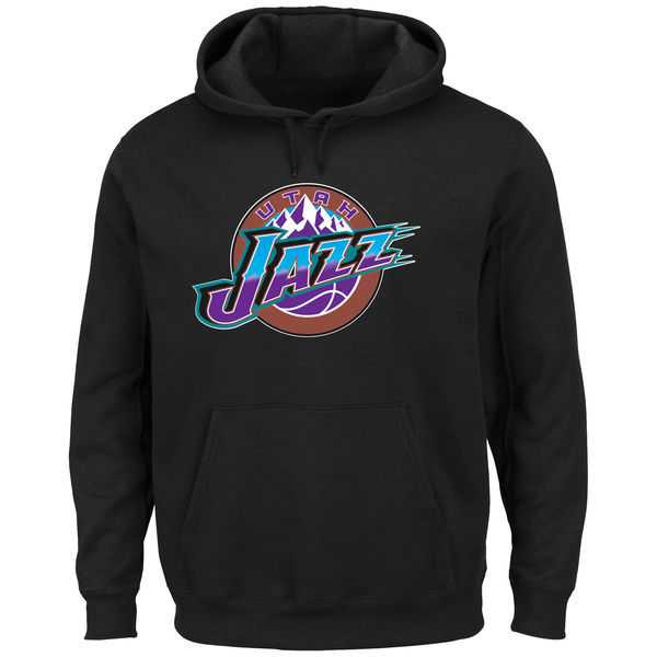 Men's Utah Jazz Majestic Hardwood Classics Tech Patch Pullover Hoodie - Black,We sell and wholesale Men's Utah Jazz Majestic Hardwood Classics Tech Patch Pullover Hoodie - Black on line form chian!